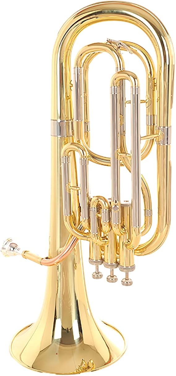 Euphonium 3 Valve Bb Brass Plated Stainless Piston Intermediate Grade Premium Euphonium with Case Gloves and Polishing Cloth