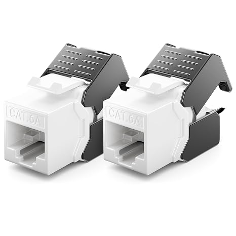 deleyCON 2x CAT6a Jack Keystone Module RJ45 – RJ45 Connector for Plastic LSA Pressure Mount Raw Cable CAT 500 Mhz 10GBit/s