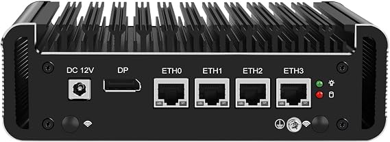 Micro Firewall Appliance, Mini PC, Mikrotik, OPNsense, VPN, Router PC, Intel Celeron J4125, RJ21, AES-NI, 4 x Intel 2.5GbE I226-V, DP, HDMI, Console, 16G RAM, 256G SSD