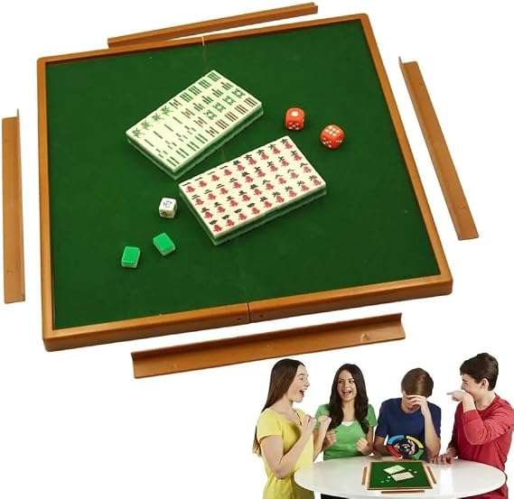 Mahjong Set, Travel Mahjong Set with Folding Table, Portable Casual Game, Durable Table Games for Outdoor Events, Party Equipment