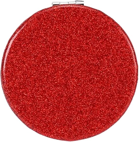 Red Compact Mirror for Purse,Magnifying Travel Mirror with Glitter,Double-Sided Small Pocket Mirror,Portable 2 x 1x Magnification Folding Makeup Mirror,Cosmetic Mirror for Gift