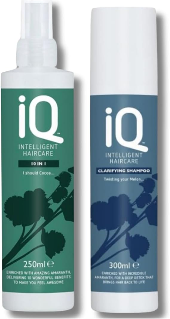 IQ Intelligent Haircare 10-in-1 Multifunctional Treatment (250ml) with IQ Intelligent Haircare Clarifying Shampoo (300ml) - Ultimate Haircare Duo for Nourishment and Purification