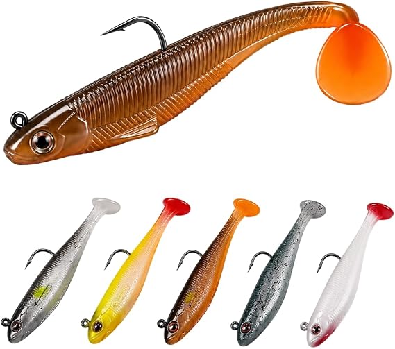 6PCS Pre-Rigged Soft Fishing Lures with Hooks and 3D Eyes