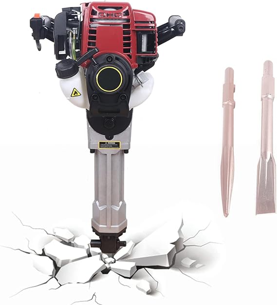 Gas Powered Demolition Concrete Breaker, 37.7CC 4 Stroke Jack Hammer with Sharp and Flat Chisel Bit for Breaking, Digging and House Demolition