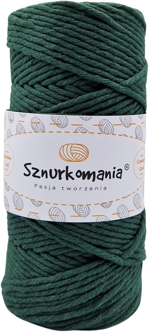 Macrame Yarn 3 mm 100 m 1-ply, Many Colours, Cotton Yarn, Cotton Cord 3 mm, Macrame Cord, Macrame Cord, Cotton Cord, Cotton Rope, Crochet (Bottle Green)