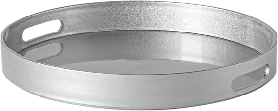 Argon Tableware 33cm Round Serving Tray with Handles - Silver - Metallic Finish Decorative Breakfast Tray Melamine Food Tray for Eating, Snacks, Drinks, Food Serving