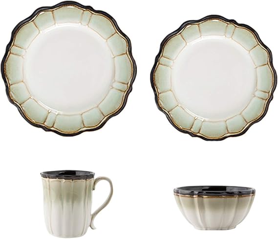 Dinner Plate Dinnerware Set Durable Ceramic Dinner Plate Sets Plates, Plates Bowls Mugs, 4-Piece Lotus Dinnerware Dishes Set for Cereal, Steak, Salad Tray