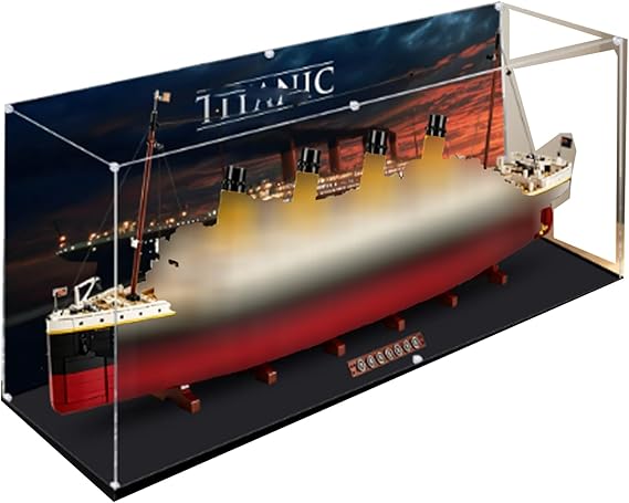 Acrylic Display Case for Lego 10294 Titanic Building Set, Dustproof Transparent Box - Only Display Case, Display Box Compatible with Lego 10294 (Back Spray (Base B))