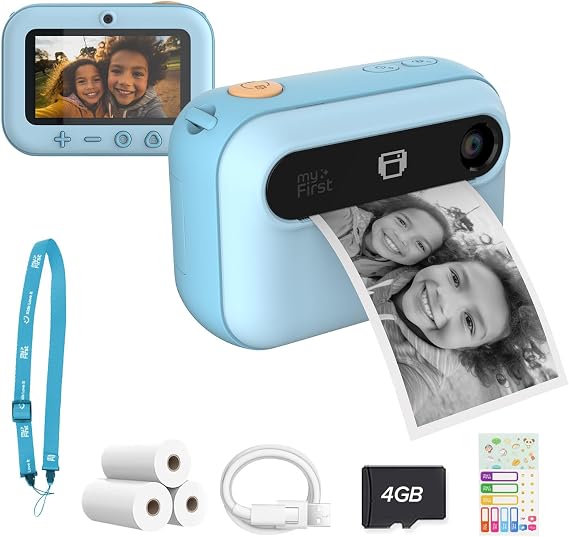 Kids Camera Instant Print myFirst Insta 20 Dual Lens Selfie Digital Camera for Kids with No Ink with Thermal Paper Printing Included (Blue)