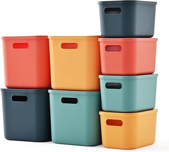 Plastic Storage Boxes with Lids, Stackable Storage Basket 8 Pack