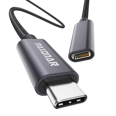 Maxonar USB C Extension Cable (1M/3.3ft) New Version USB3.2 (10gbps) Type C Male to Female Extension Charging & Sync for PSVR2 M3 MacBook Pro Galaxy S24/S23/S22/Note 20 Pixel8 Tab S9 iPhone 15 Grey