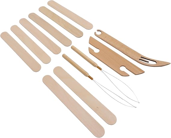 Haofy 12Pcs Weaving Kit Tool Beech Shuttles Beech Wood Looms Hardwood Band Looms Set Utensil Weaving, Complete Kit for Knitting Enthusiast with Artsupplies for Variety Projects,
