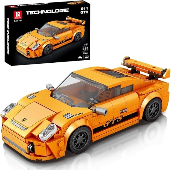 Reobrix 791 Porsche 911 GT3 Oyuncak Araba Yapı Taşları, Teşhir ve Koleksiyon için Model Araç Kiti, Erkekler ve Yetişkinler için Yarış Arabası Yapı, Lego ile Uyumlu, 338 Parça