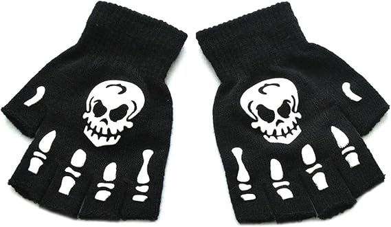 Luminously Knitted Fingerless Gloves Motorcycle Skeleton