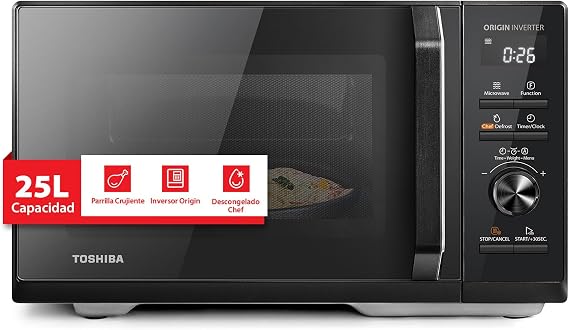 TOSHIBA Digital Microwave with Grill 25L, 900W Inverter, 10 Levels Power, Precise Control, Uniform Heating, Elegant Black MW3-AG25PFI(BK)