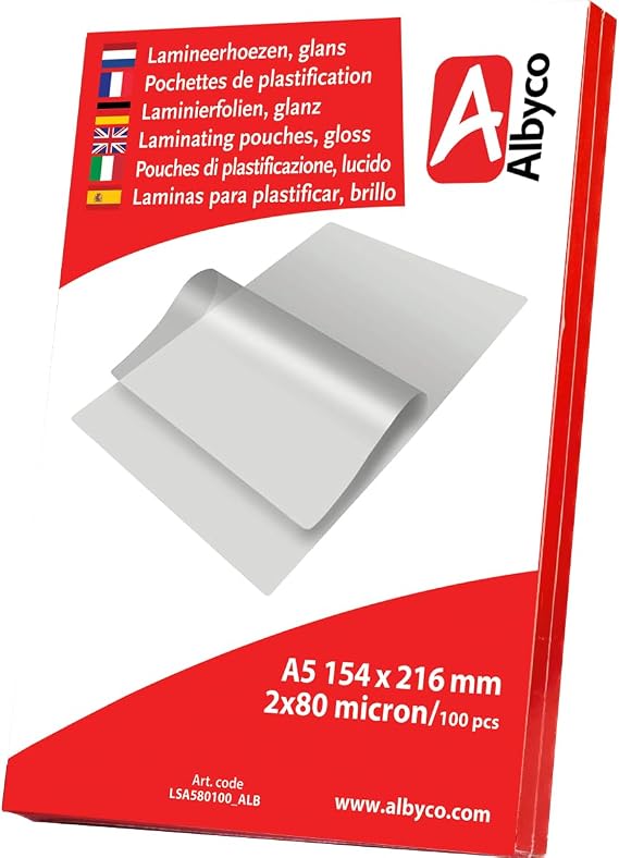 Albyco Laminating Pouches A5 | Gloss | Pack of 100 | 2x80 (160) MICR.