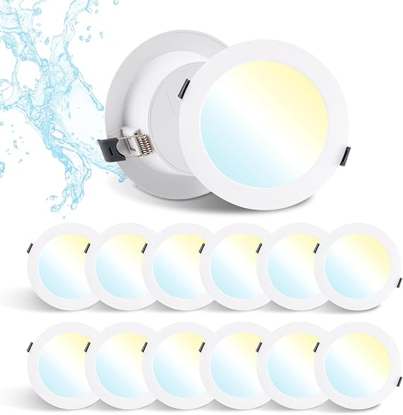 12 Pack LED Downlights Ceiling 12W IP44 3CCT 1080LM, Cutout 120-130mm [Energy Class F]