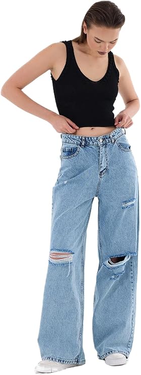 YÜksek Bel YirtmaÇli Wide-leg Jean
