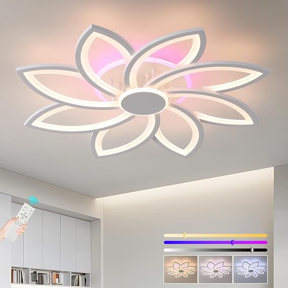 LED Ceiling Light 70W, Dimmable 8-Petal Ceiling Lamp with Remote [Energy Class E]