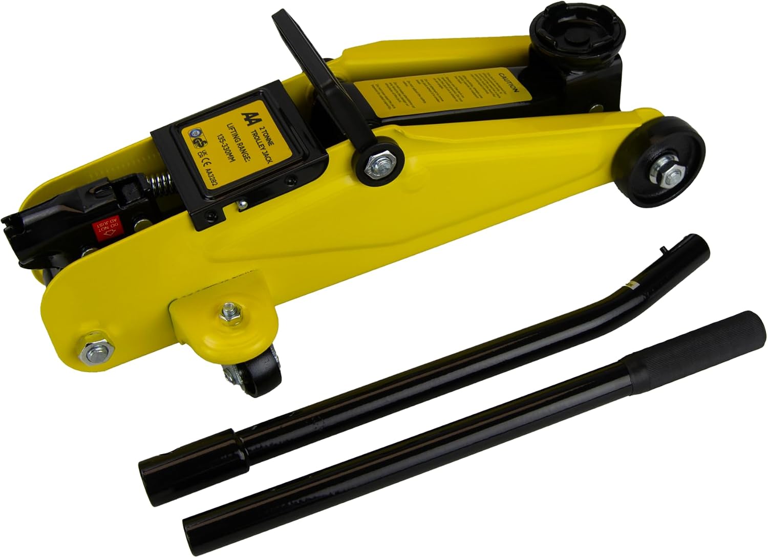 AA 2 TONNE TROLLEY JACK AA3282 Lifting Range - For CarsVehicles - TUVGS Approved - Includes CaseInstructions,black yellow,-135mm to 330mm