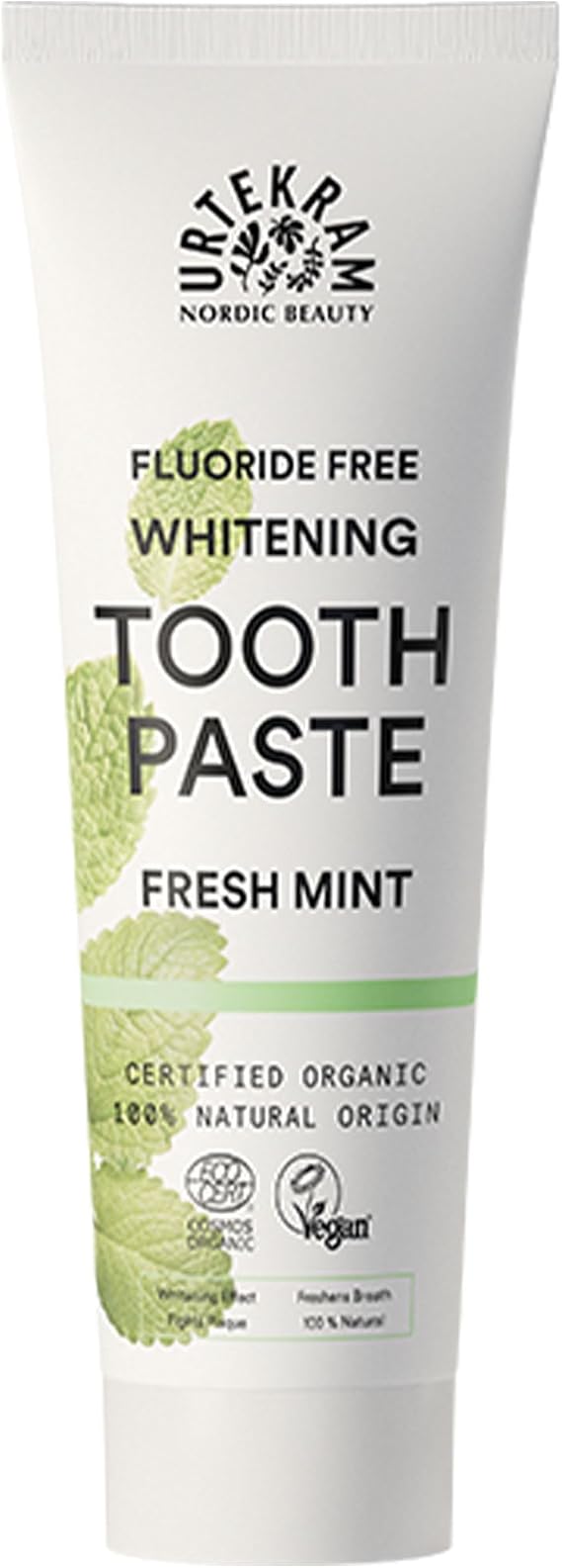 Urtekram Vegan Fresh Mint Toothpaste - Fluoride-Free Whitening Toothpaste - Organic & Natural Ingredients - Urtekram Dental, 75 ml (Pack of 1)