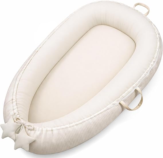 Susurration Baby Nest Pod for Newborn, Portable Smooth Microfiber Baby Lounger Sleep Pod, Baby Essentials Gifts for Baby Boys&Girls Home and Travel (Beige)