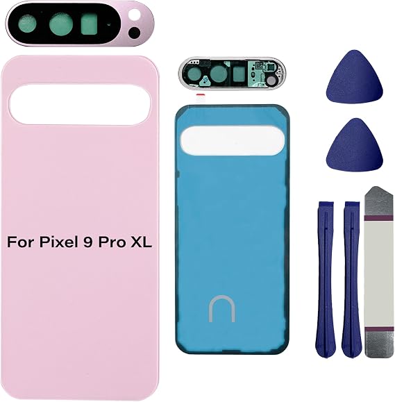 Pixel 9 Pro XL バックガラス Google Pixel 9 Pro XL 5G リアバックカバー ガラスハウジング ドア交換部品 カメラレンズ付き、テープ+ツールPixel 9/9 Pro用ではありません-ローズクォーツ