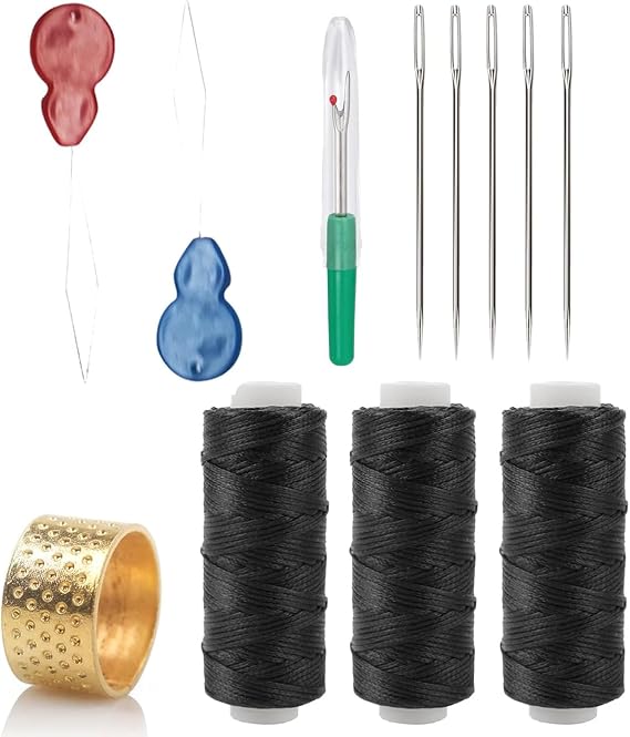 12 Pcs Black Thread and Needle Kit,Hand-Sewing Black Needle and Thread Kit, Strong Sewing Cotton, Professional Sewing Set for Hand-Sewing Fabrics Suitable, Curtains, DIY Accessories