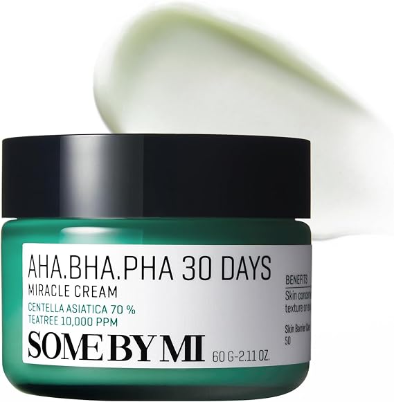 SOME BY MI AHA BHA PHA 30 Days Miracle Cream 60ml - AHA BHA Exfoliating Face Moisturizer - Korean Skincare for Acne Treatment - Pore Care & Skin Smoothing - Tea Tree Face Cream for Acne Prone Skin