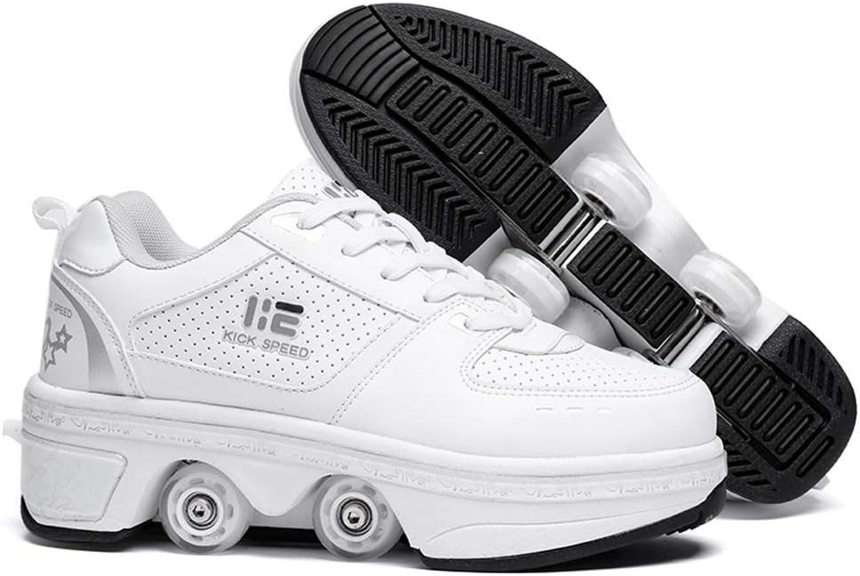2-in-1 Roller Skates & Sneakers Uni Retractable Wheels Outdoor Fan & Fitness Kick Roller Shoes