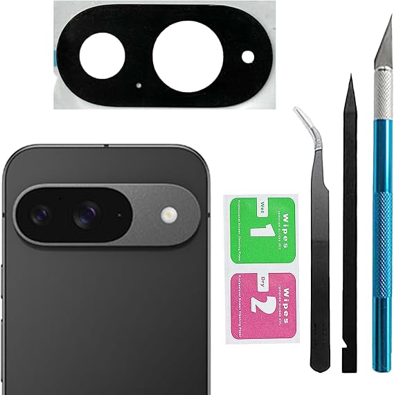 Pixel 9 Backカメラ用ガラスレンズ交換用 Google Pixel 9 リアカメラガラスと互換性があり、接着剤が取り付け済み、修復ツールキット付き。