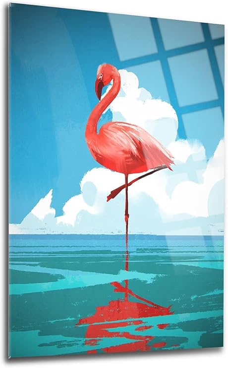 Cam Duvar Sanatı Hayvan Flamingo Temalı Duvar Dekoru Ev Oturma Odası Giriş Odası Yatak Odası Dekorasyonu Canlı Renk, UV Baskılı Dayanıklı ve Temperli Cam Boyut Seçenekleri ((45x65cm) 18x26 İnç
