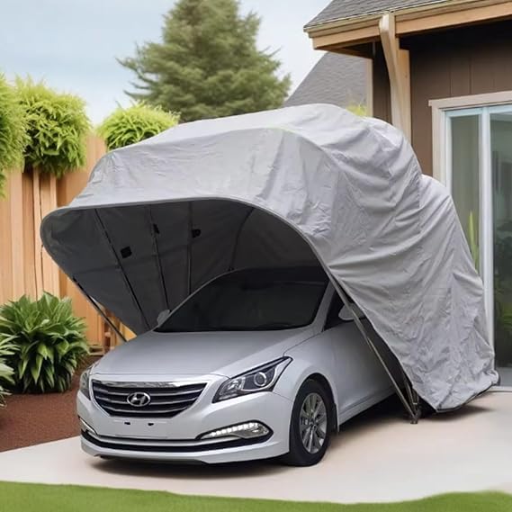 All Weather Proof Carport, Folding Carports Garage with Metal Frame, Mobile Semi-Automatic Car Canopy Shelter, for Car Tuck Boat SUV Party,18 * 8.2 * 7.6ft