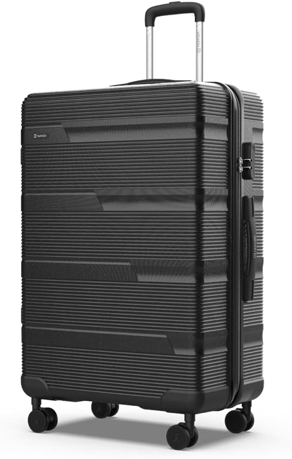 NUMADA - Large Travel Suitcase 25 kg, 76 x 50 x 29 cm, (78L) Upfly T10 28' ABS with Combination Lock and 4 Double Wheels | Heavy Duty | Lightweight | Interior Compartment | Black