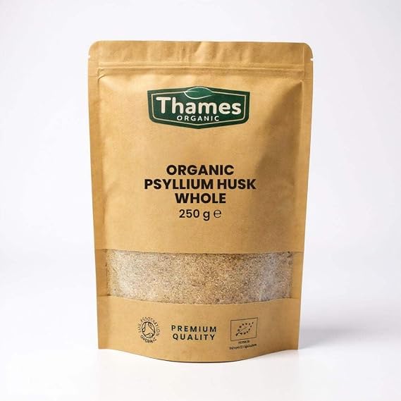 Organic Psyllium Husk Whole - High Protein, High Fibre, Raw, Vegan, GMO-Free - No Additives or Preservatives, Certified Organic - Nutritious, Versatile - Resealable Pouch - Thames Organic 250g
