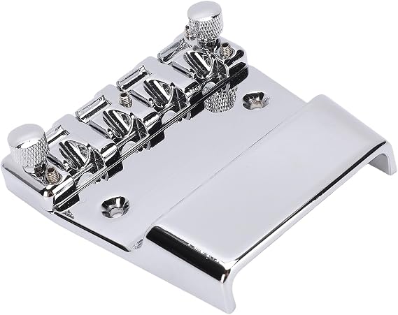 Fockety Bass Bridge for Rickenbacker, 4 String 18mm Adjustable Cr Plated Zinc Alloy Saddles Assembly, Bass Guitar Bridge Saddle for Guitar Parts