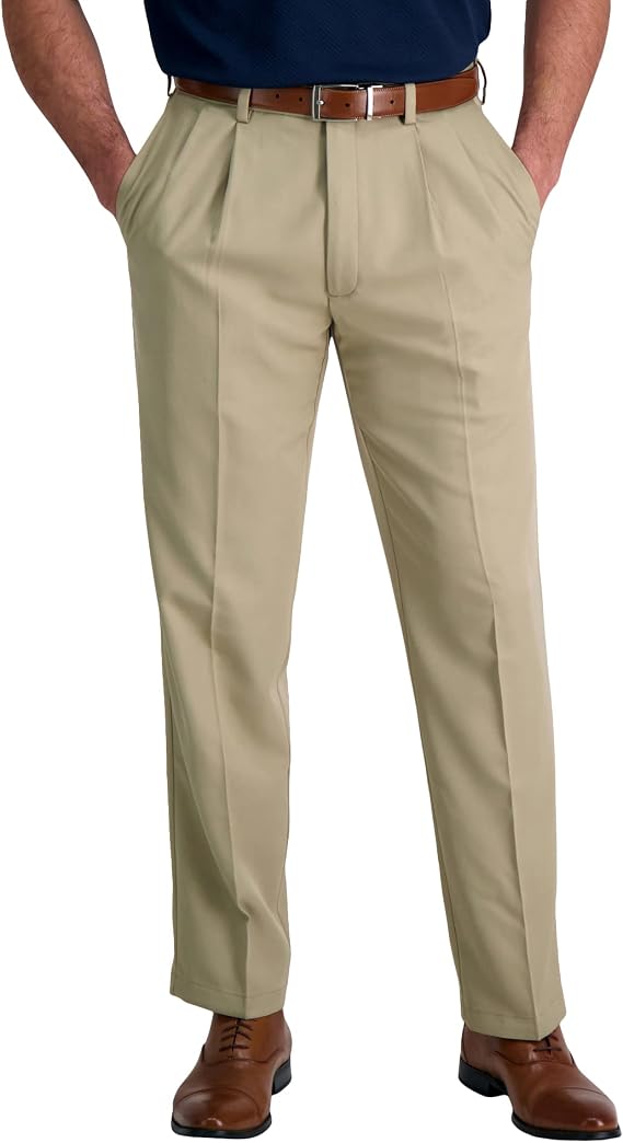 Haggar Men's Cool 18 Pro Classic Fit Pleat Front Hidden Expandable Waist Pant- Regular and Big & Tall Sizes