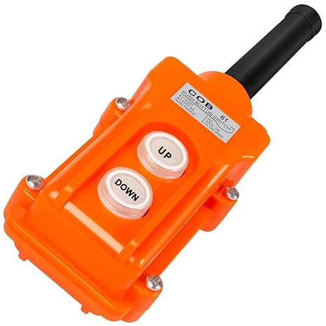 2 Ways Hoist Crane Push Button Switch Rainproof COB-61, 250V, 5 Amp, 500V, 2 Amp, Orange Up Down Switch with Rubber Cable Barrel