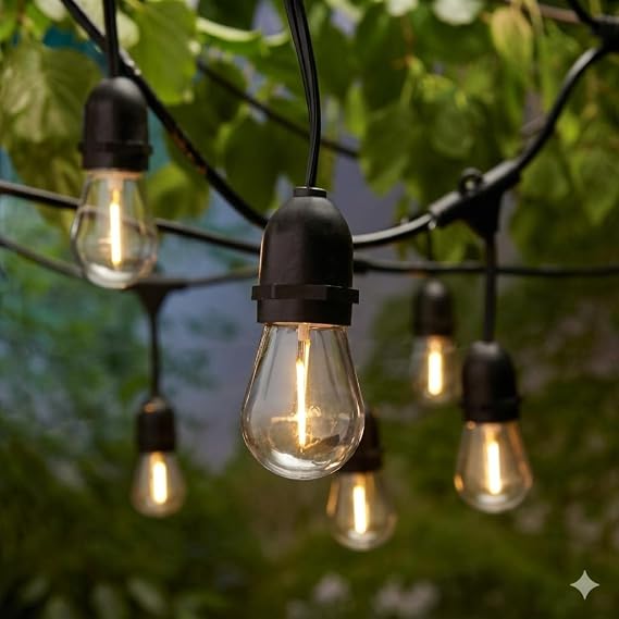 Sarmaşık 10 Ampullü LED Cata Dış Mekan Aydınlatma Seti - 5 Metre IP44 Suya Dayanıklı - 3200K Gün Işığı E27 Duy - Bahçe, Teras ve Dekoratif Organizasyon Işıklandırma (Ampuller Dahil) [Enerji Sınıfı F]