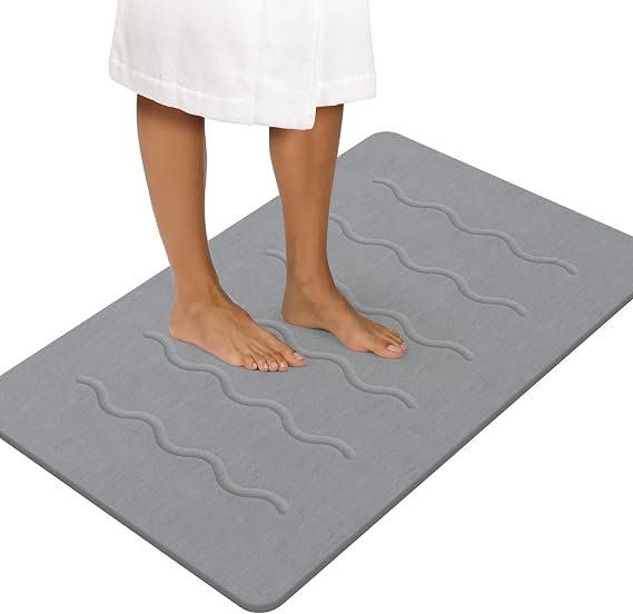 OTHWAY 32"x 20" Stone Bath Mat Large, Ergonomic Diatomaceous Earth Bath Mat for Bathroom Quick Drying Absorbing, Long Non-Slip Diatomite Shower Mat Instant Dry Wave Pattern