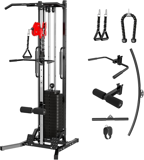 JX FITNESS Cable Crossover Machine Adjustable Double Pulley System with 70kg Weight Stacks, Pull up Bar and 7 Extra Accessories for Home Gym Strength Training