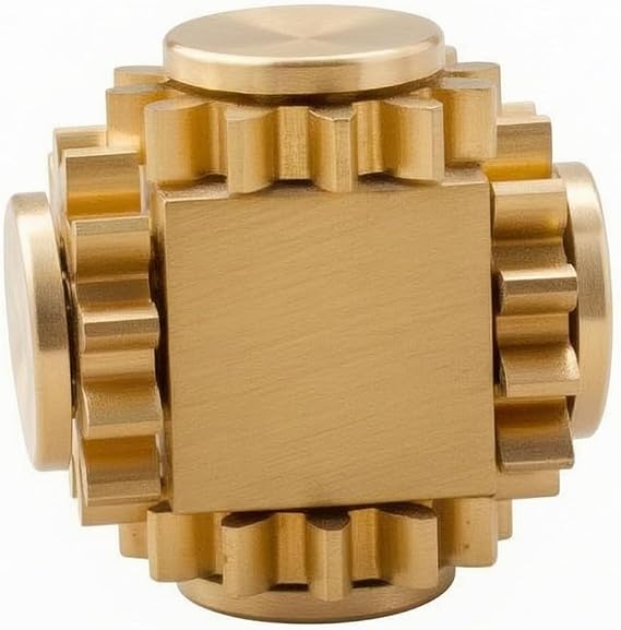 Brass Cube Toy Precision- Polished Gear Linkage Rotator