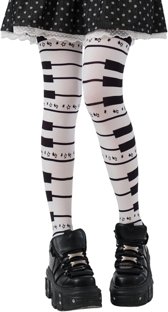 RICHTRUE Whimsy Twee Funky Patterned Tights Women Teen Girls Emo Goth Cool 2000s Fun Printed Tights Y2k Grunge Alt Clothes