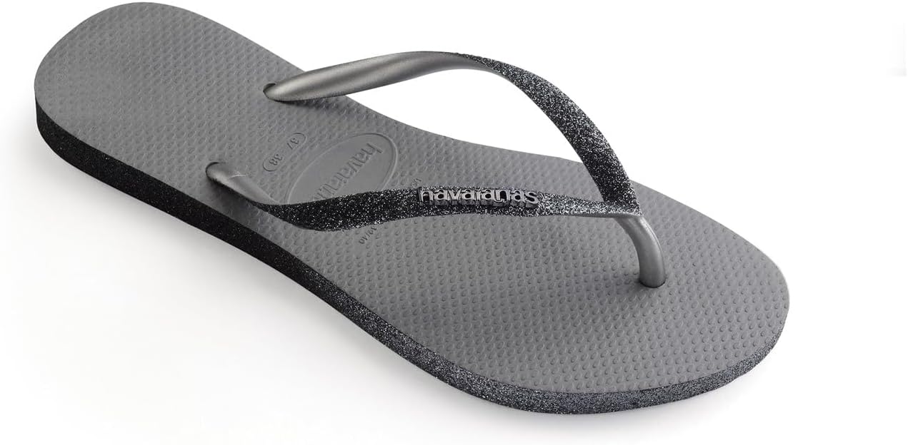 Havaianas Slim Sparkle Ii Steel Grey 33 Flip Flops Womens