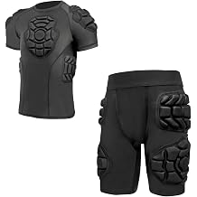 Padded Compression Shirt with Chest Rib Shoulder Back Pads, Protective Football Girdle with Hip Thigh Padding for Boys & Girls Contact Sports Training Games
