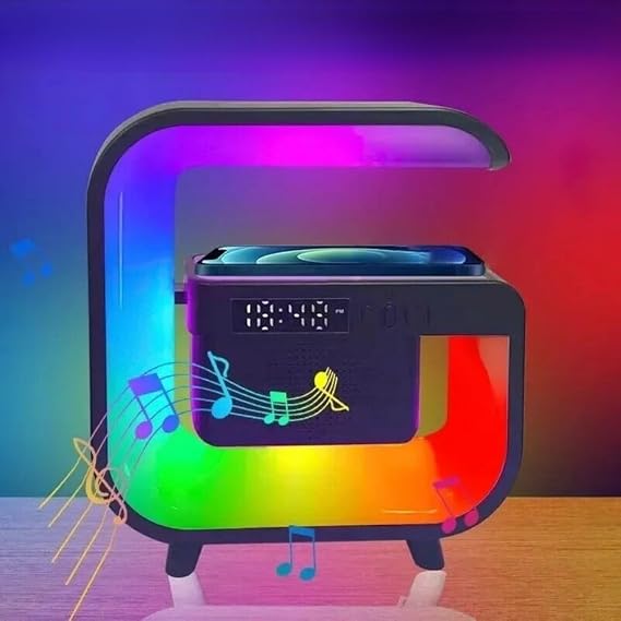 Multifunction LED Lamp Smart Bluetooth Speaker Wireless Charger RGB Alarm Clock Night Light (Black) [Energy Class A]