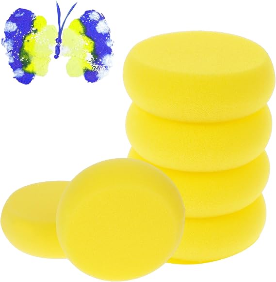 Bewudy 6 Pcs Yellow Round Painting Sponge, Artist Sponges for Face Painting, Pottery, Ceramics, Art Crafts