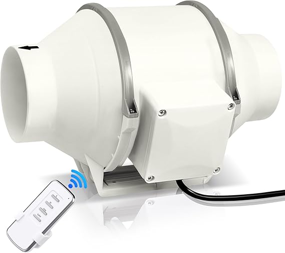 40W Inline Bathroom Extractor Fan 98mm, In Line Duct Fan Mixed Flow 220m³/h - Grow Room Fan with Remote Control Tent Hydroponic Ventilation System
