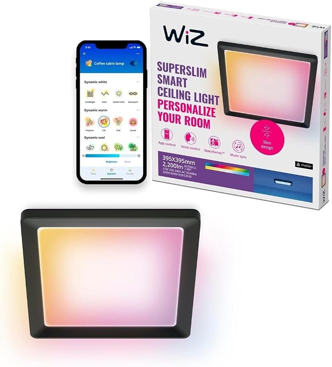 Wiz Siyah Akıllı Sıva Üstü RGB Kare Panel Tavan Armatürü 17W