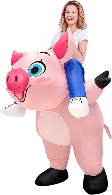 Inflatable Pig Costume, Pig Costume Adult Inflatable Costumes Adult Size Ride On Blow up Costumes for Adults Women Men Inflatables Fancy Funny Suit for Halloween Party